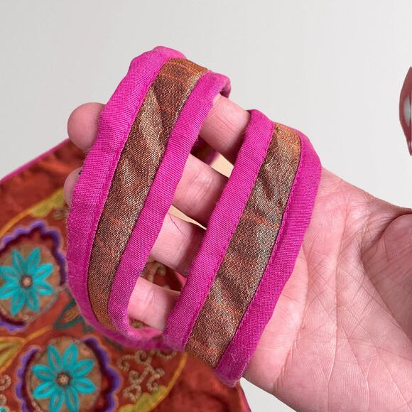 Skull Embroidered Halloween Tote Bag Day Of The Dead Rust Orange Satin Beaded - Picture 5 of 7